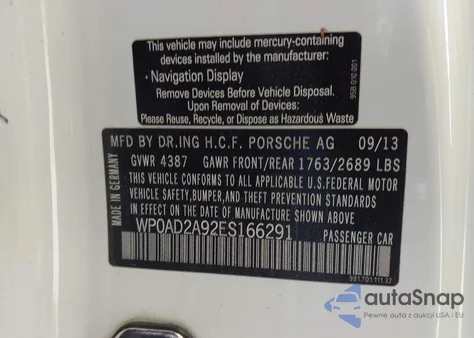 2014 Porsche 911 Turbo S z USA, uszkodzony, nr VIN WP0AD2A92ES166291